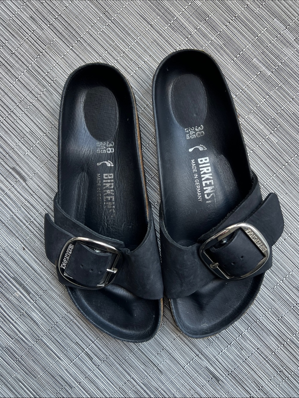 Birkenstock Madrid Big Buckle Black Oiled Leather Sandals - Size 38 (US 7 - 7.5)